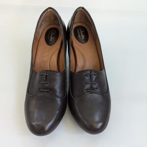 Clark's Artisan Women's Society Cube Pump Brown Leather Size 9.5